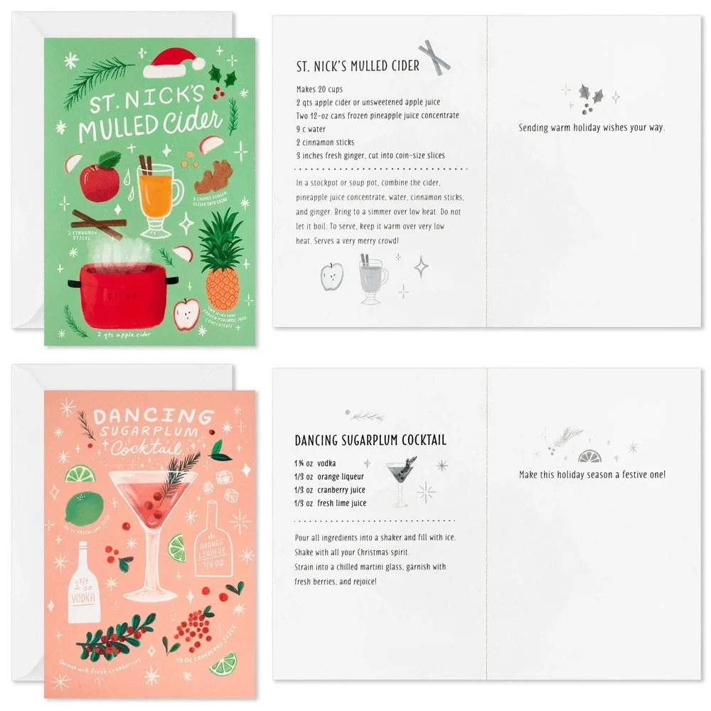 Hallmark Boxed Christmas Cards 15 Cards & Envelopes w/Tear-Off recipe Cards~ New
